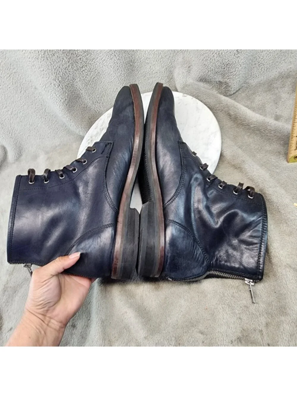 Bacco Bucci Shoes Mens Size 13 Studio Black Leather Lace Up Boots *Read*